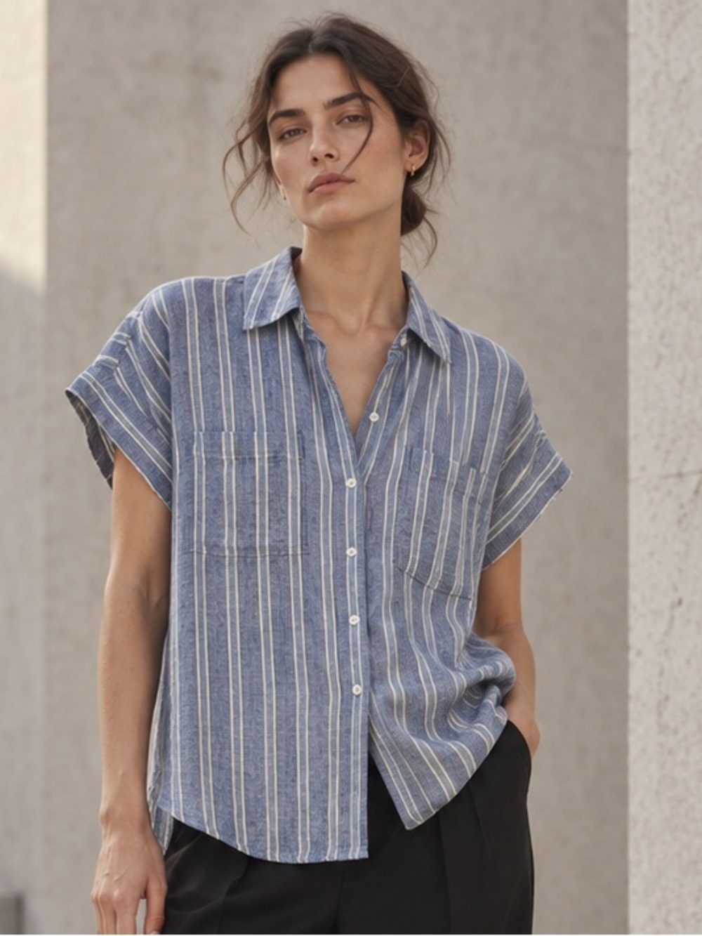NWT RAILS Cito Lake View Stripe Linen Blend Button Down Shirt Size XS